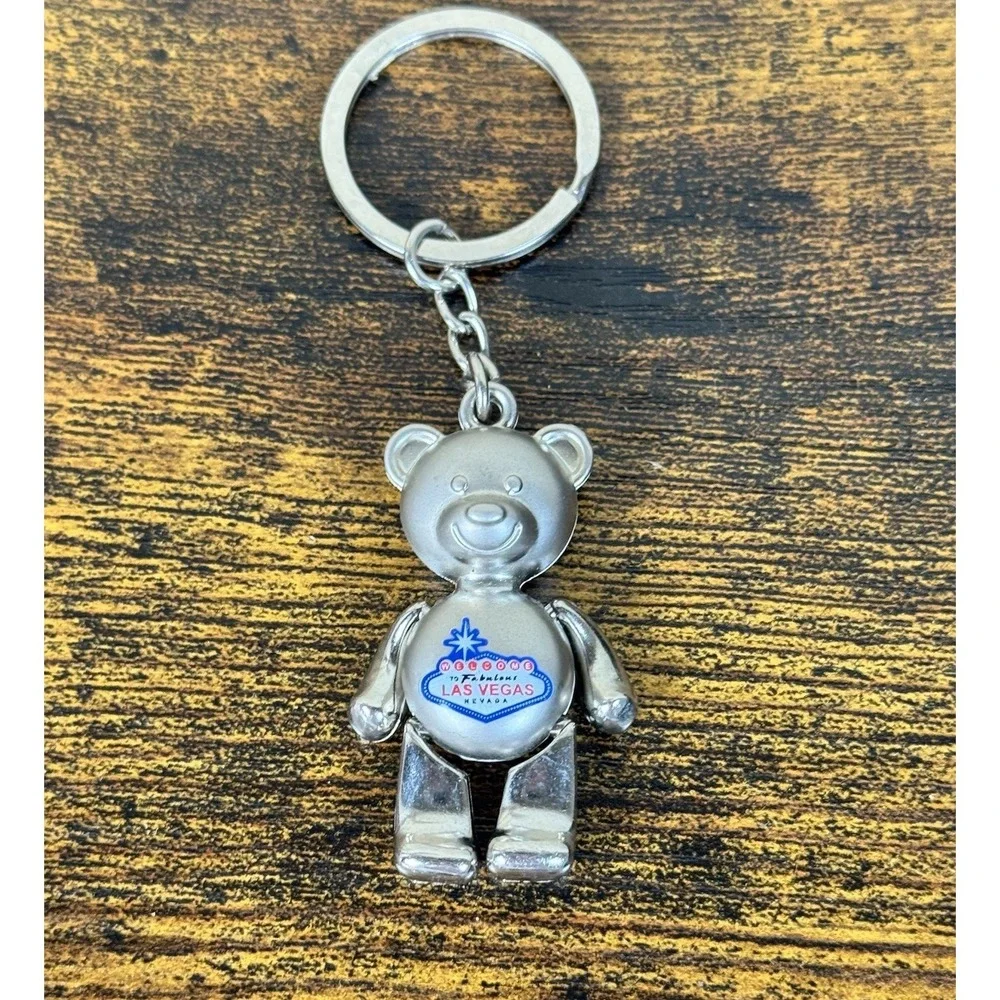 Moving Parts Bear Keychain Las Vegas Silver Tone Quality Heavy